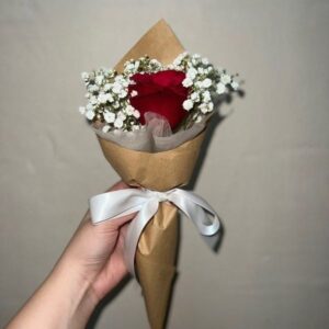 Single Rose Bouquet wrapped with craft paper