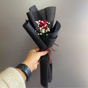 Single Red rose black wrapped Bouquet