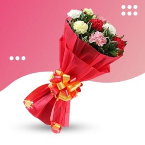 5 Red rose pink and red wrapped flower bouquet wrapped with red paper