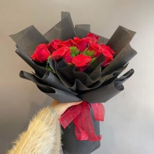 Red Roses Black wrapped bouquet